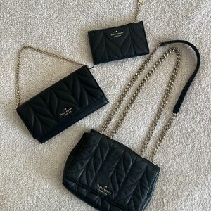 Kate Spade Black Quilted Crossbody, Clutch and Wallet